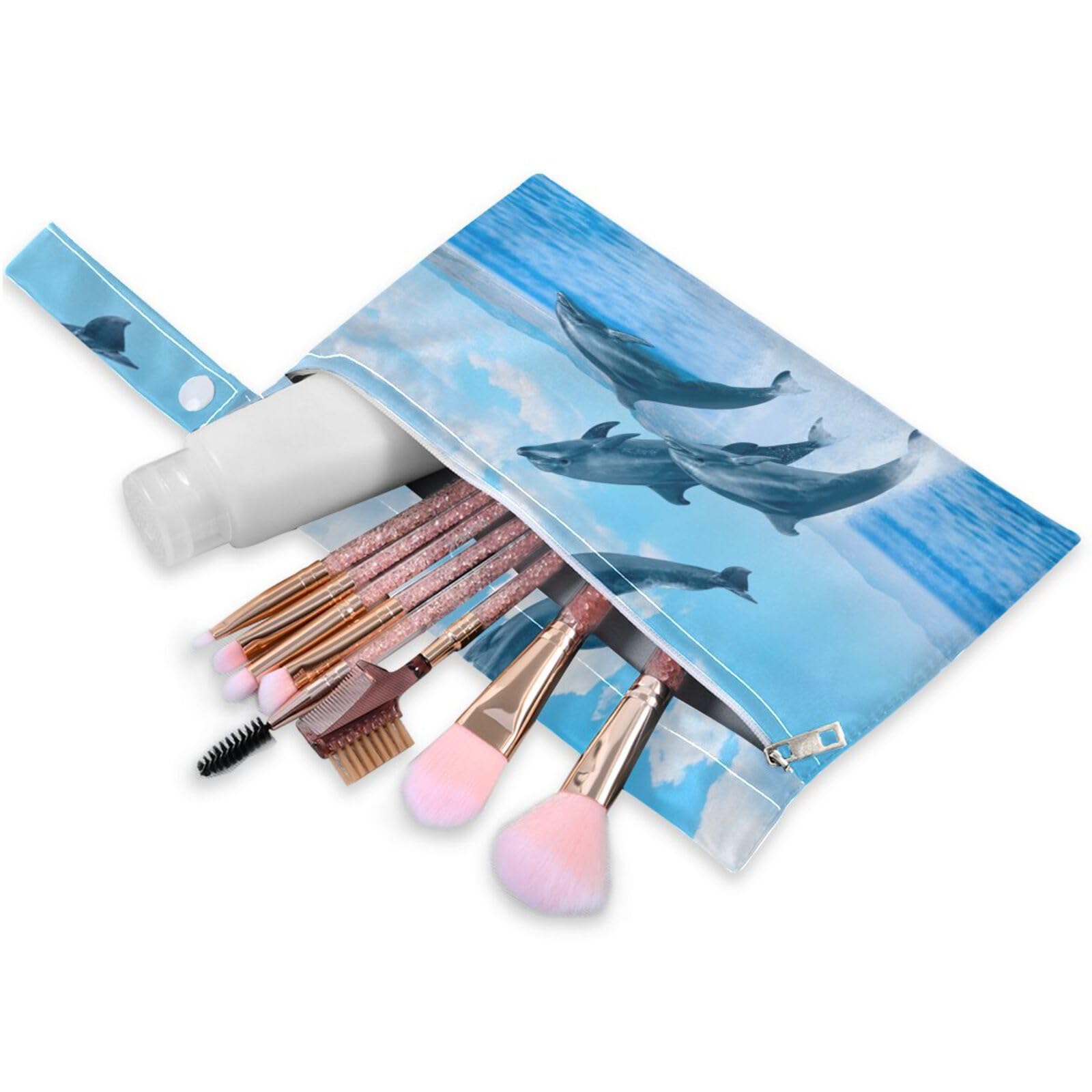 susiyo 2 Pcs Wet Dry Bag Dolphins Beautiful Seascape Blue Sky Waterproof Reusable Baby Cloth Diaper Wet Bags with 2 Zipper Pockets for Breast Pump Parts Travel Beach Pool Gym Yoga Swimsuits Wet Clothe