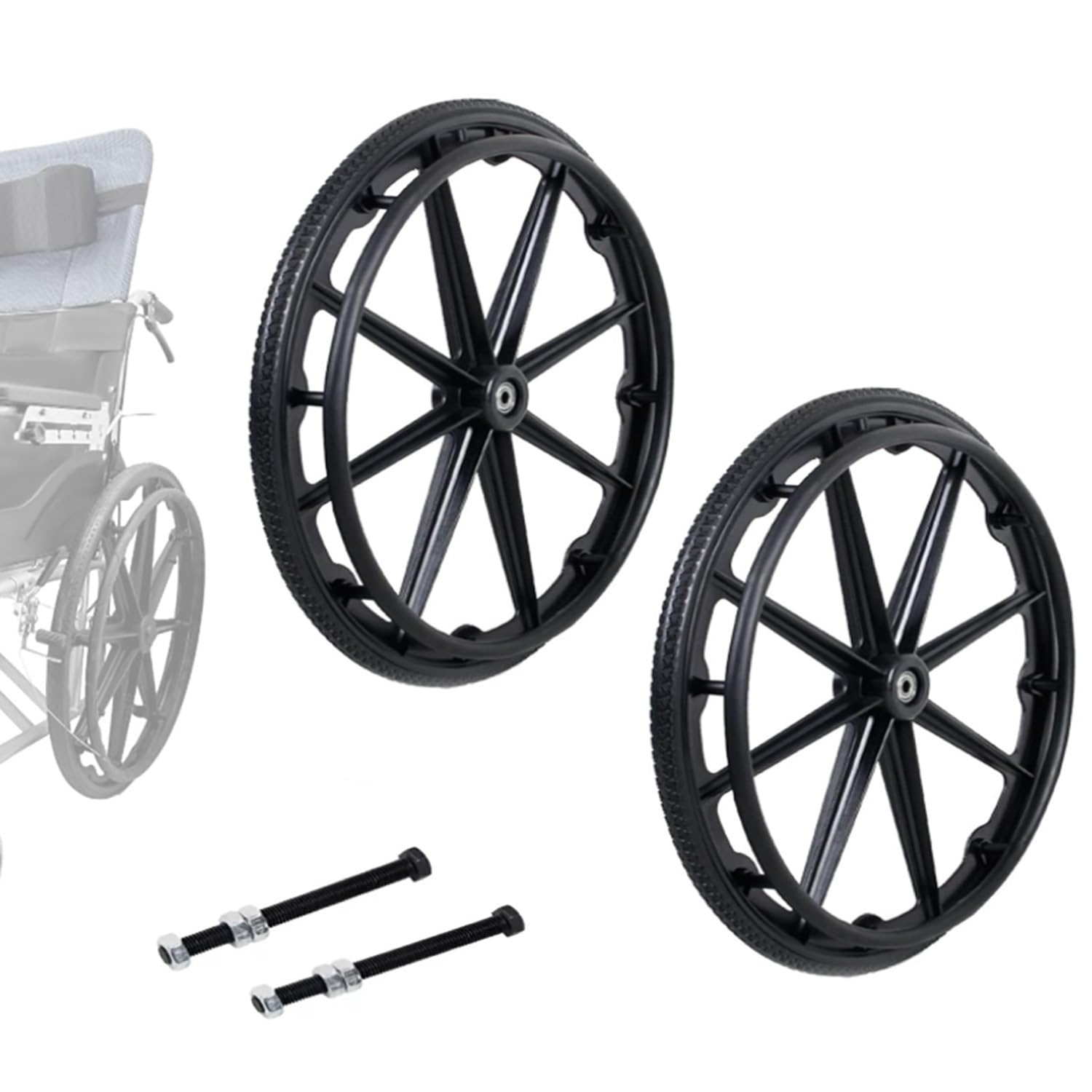 Rueda Maciza 24 Pulgadas, Piezas de Repuesto para Sillas de Ruedas Manual, No Neumática Rueda Integralmente Formada con Rodamiento(24in-2PCS)