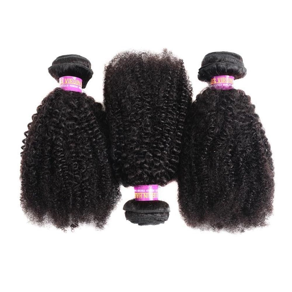Afro Kinky Curly Bundles pasma prawdziwych włosów, 4B, 4C, nieprzetworzone, ze włosy dla kobiet, naturalny czarny kolor (45 cm)