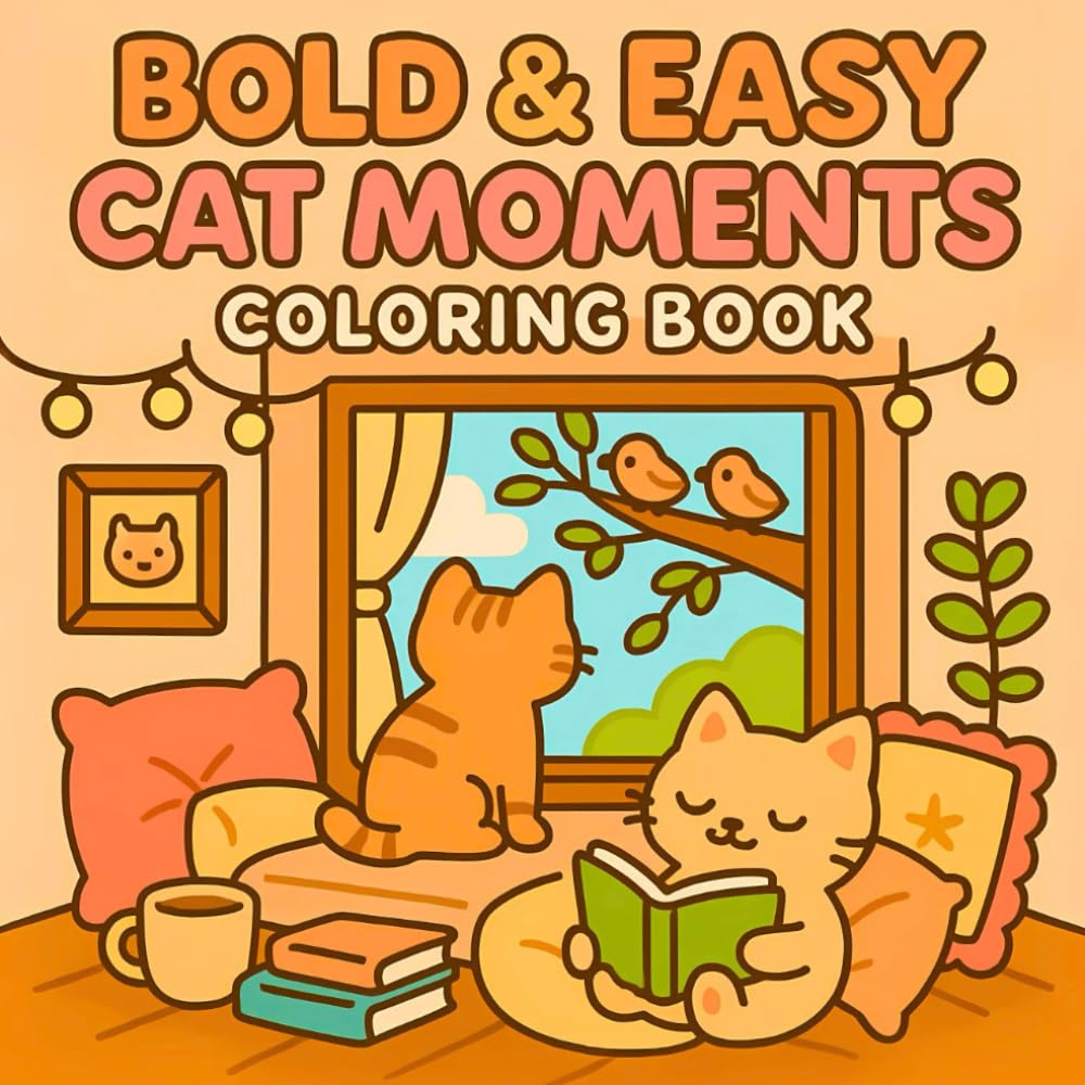 Bold & Easy Cat Moments Coloring Book: Funny & Cute Moments For Adults And Kids