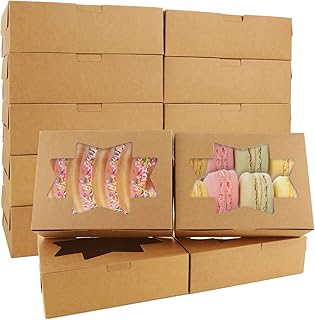 EATHEATY 50pcs Cookie Boxes Bakery Boxes with Window, 8x6x2.5 Inches Pastry Treat Boxes for Chocolate Strawberries, Donuts, Cupcakes, Muffins, Dessert and Party Favor