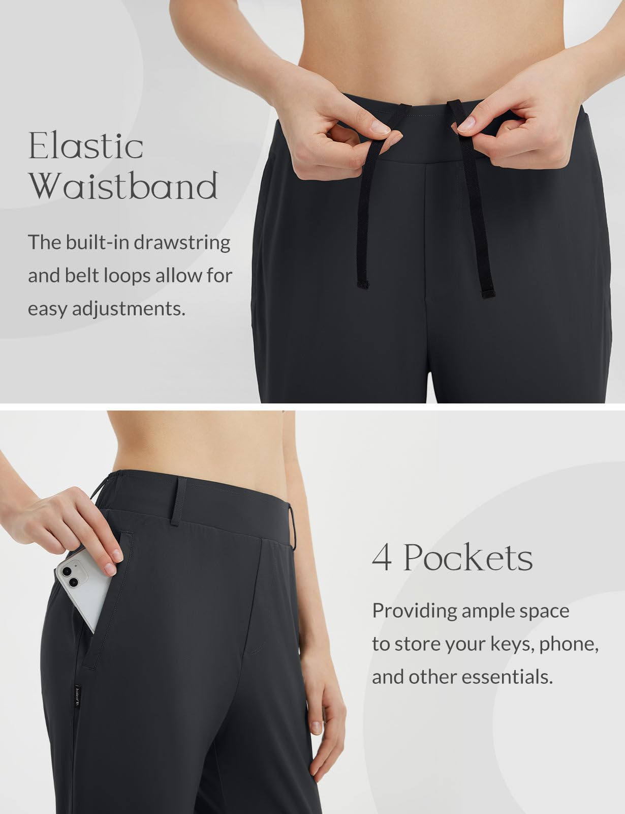 baleaf Pantalones de Golf para Mujer con Trabillas para cinturón, Bolsillos con Cremallera Trabajo Negocios Casuales, UPF 50+