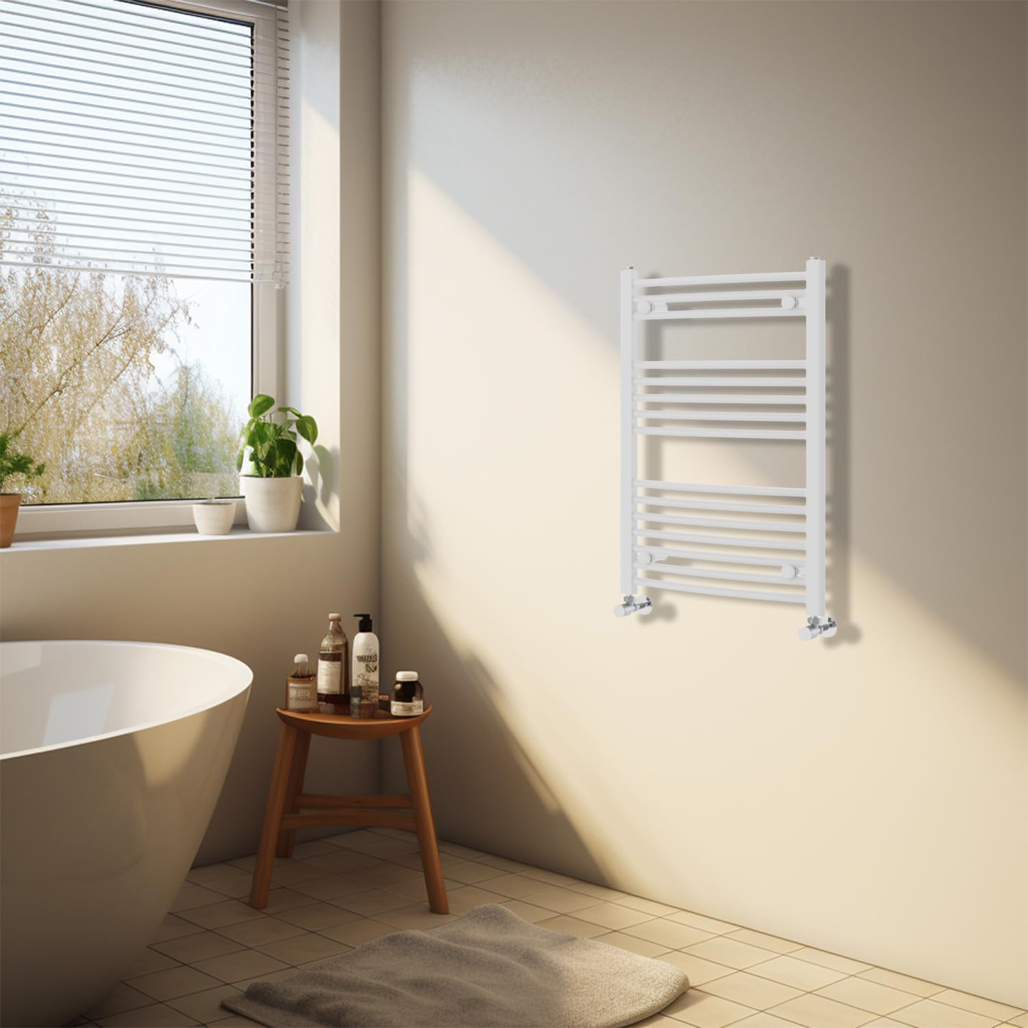 NRG White Heated Towel Rail Curved Designer Bathroom Radiator - 800×500mm