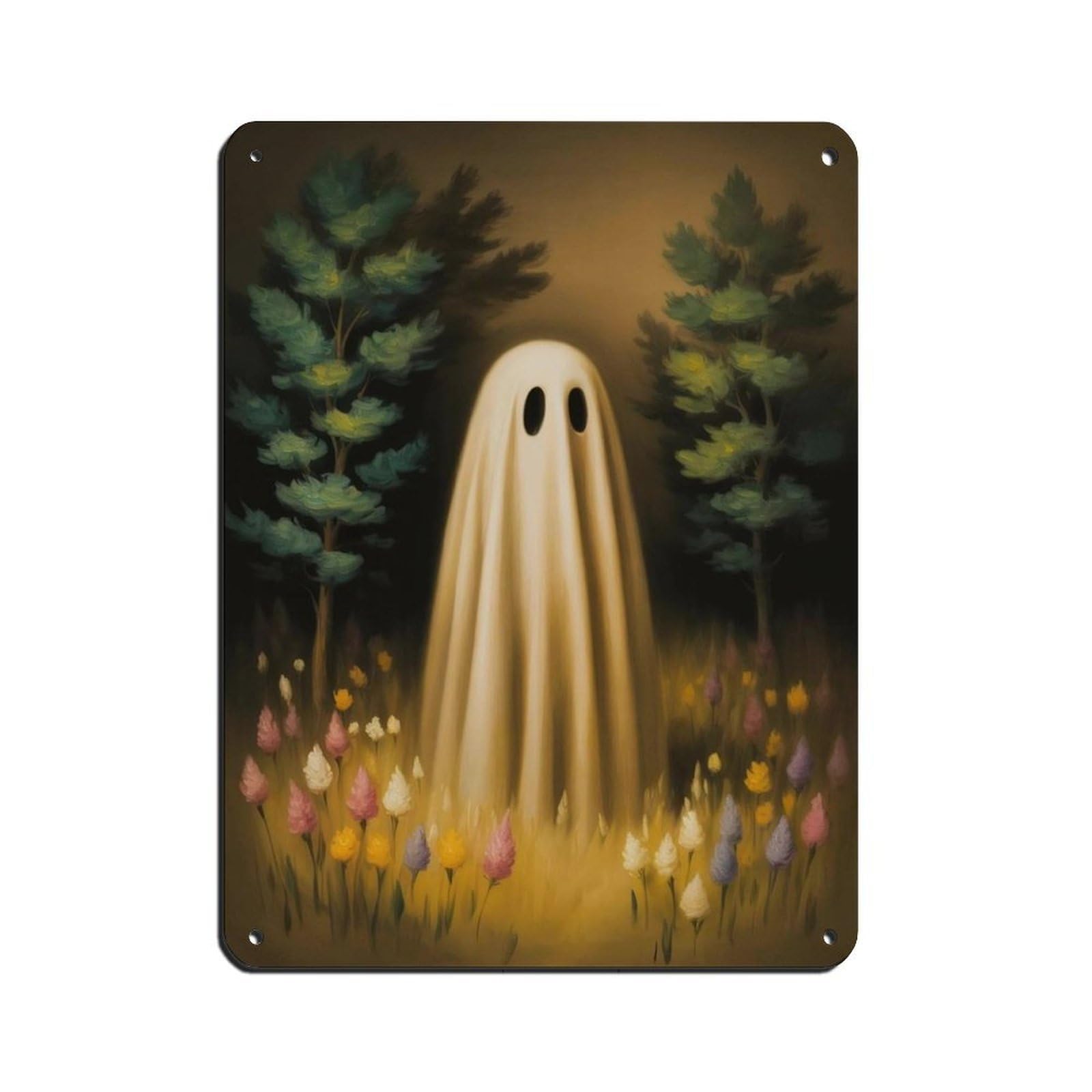 Ghost in The Wildflower Poster, Spooky Art, Tin Sign Vintage Metal Pub Club Cafe Bar Home Wall Art Decoration Poster Retro 12x16inch(30x40cm)