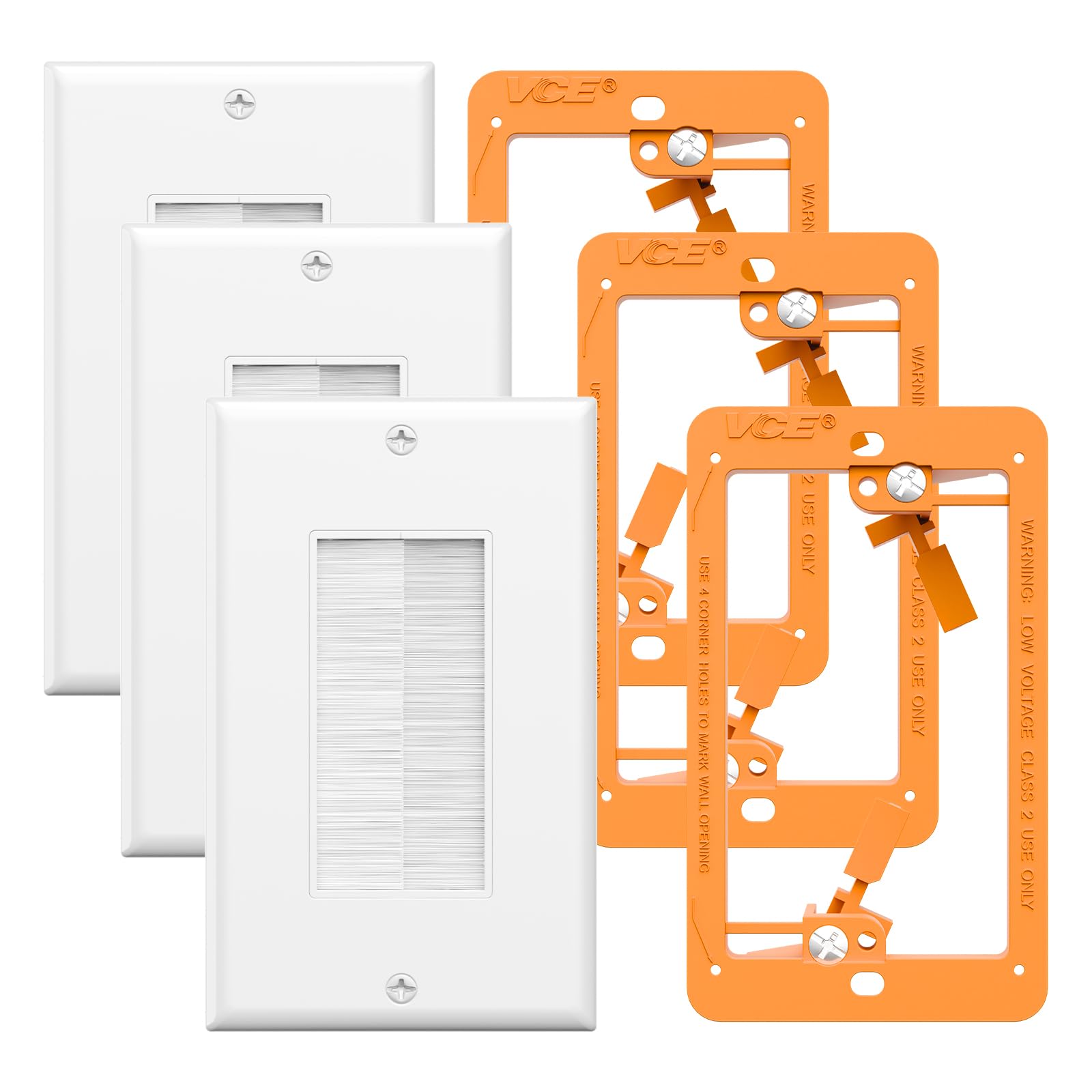 VCE Brush Wall Plate Cable Pass Through with Bracket, White, 2-Pack — Amazon image 11