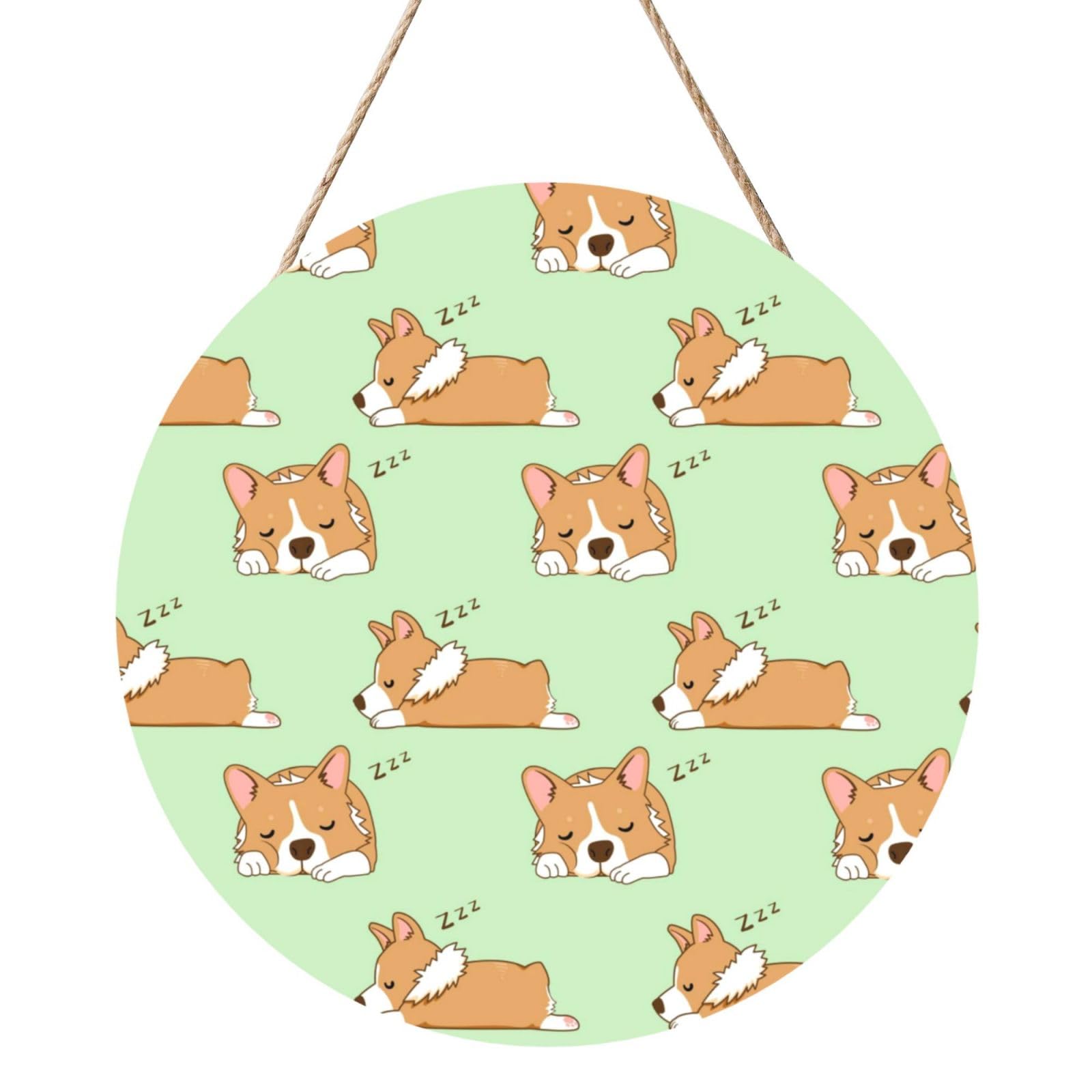 InOmak Cute Corgi Dog, Round Wood Panel Painting 12 in, Wall Hanging Painting For Home