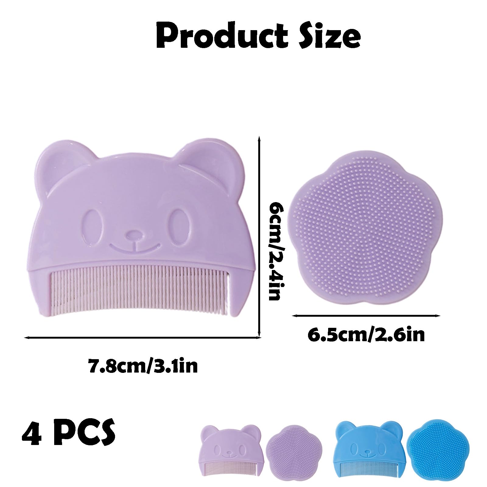 2Pcs Cute Bear Shape Cradle Cap Comb and 2 Pcs Flower Shampoo Baby Cradle Cap Brush for Newborn Essentials Bath Time Cleaning - Image 2