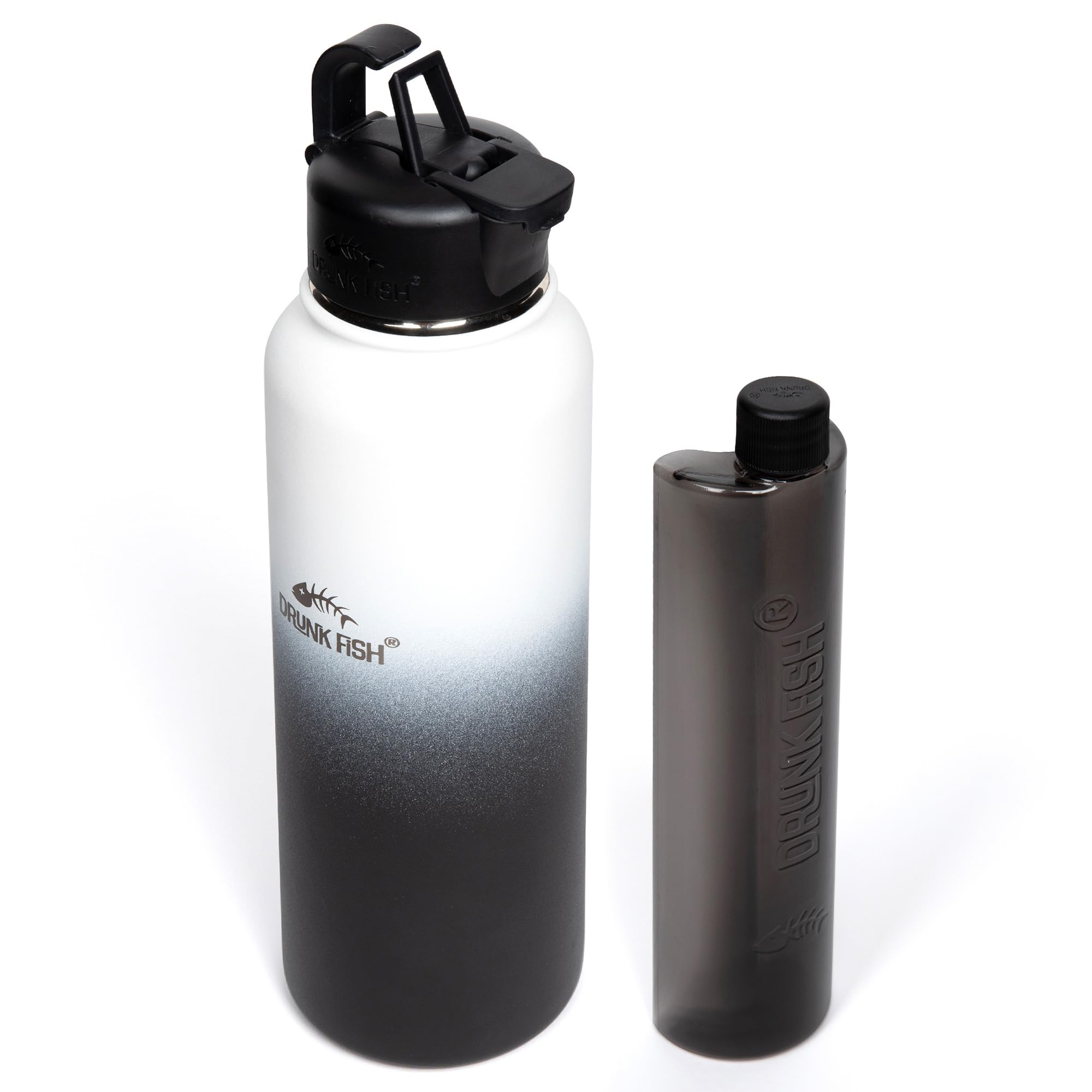 Drunk Fish Bottle & Lid with Extra Flask | Stainless Steel with Double Wall Vacuum Insulation Bottle, Lid & Flask | Concealed Flask for Spirits Camouflage | Secret Spirits Container