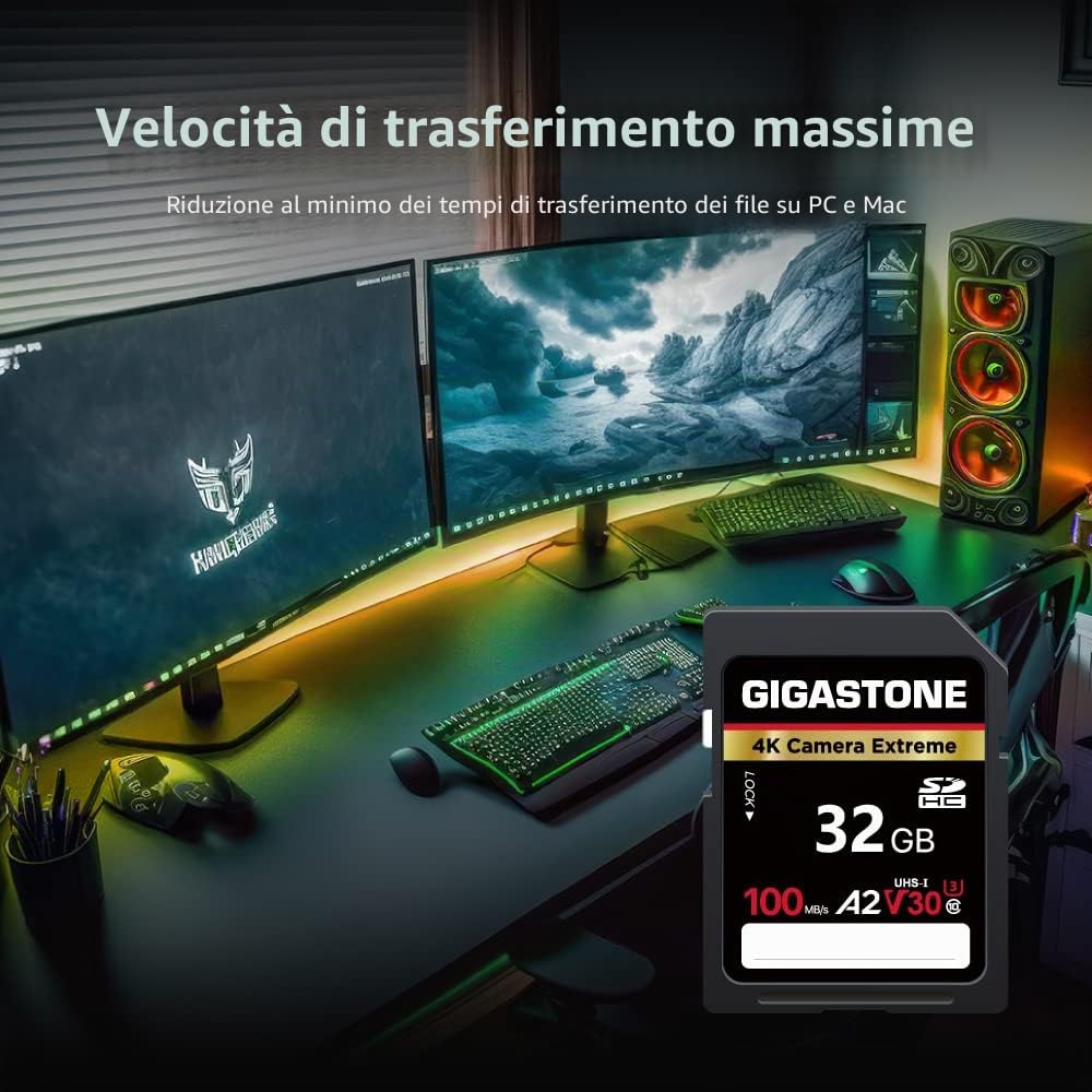 GIGASTONE A2 V30 Scheda di Memoria SDHC 32 GB, Set da 2, 4K Camera Extreme, Velocità 100 MB/s per Fotocamera Canon Nikon Sony Panasonic, U3 UHS-I Classe 10 per 4K UHD Video, con 2 mini custodie