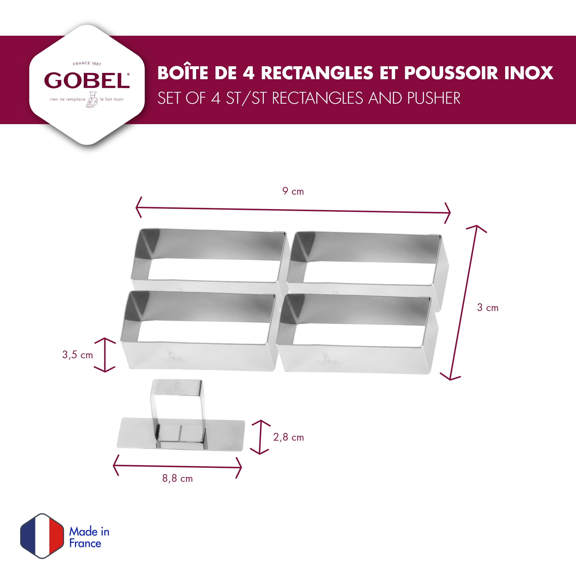 Gobel 881 780 4 unità Rettangolare in Acciaio Inox a Forma di Interruttore