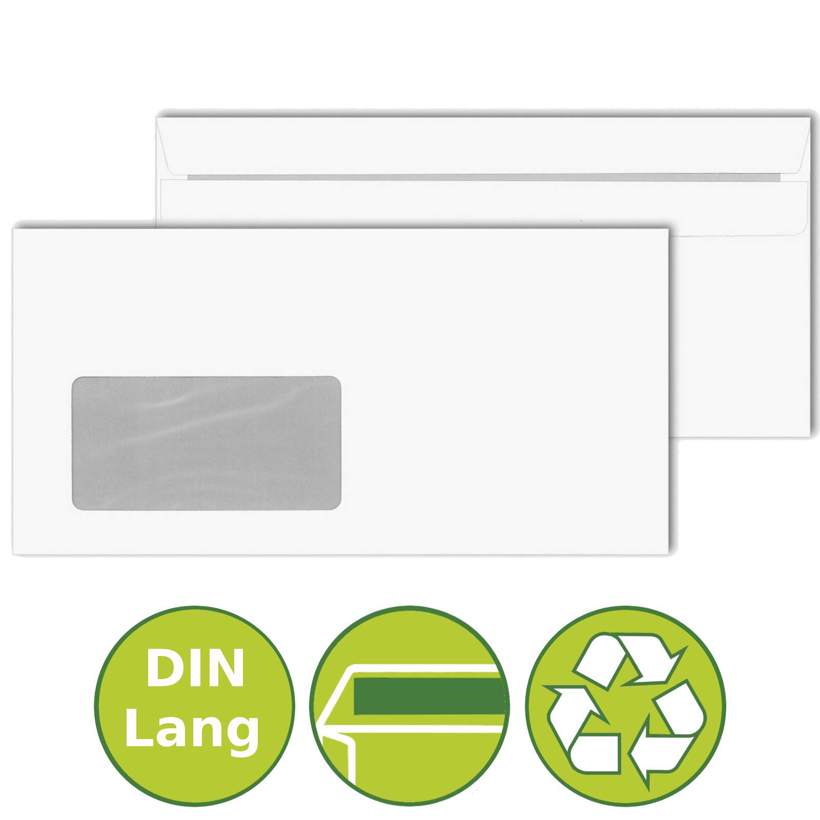 KK Verpackungen Briefumschläge DIN Lang 110x220 mm | 7000 Stück, 75 g/m² selbstklebend | Mit Fenster | Kuverts Weiß