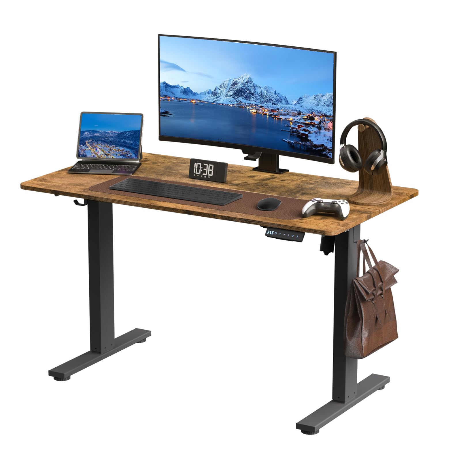 Electric Adjustable Height Standing Desk,40 * 24 Inches Sit Stand Up Computer Desk with Memory Preset,Home Office Workstation Gaming Rising Desk(Rustic Brown)