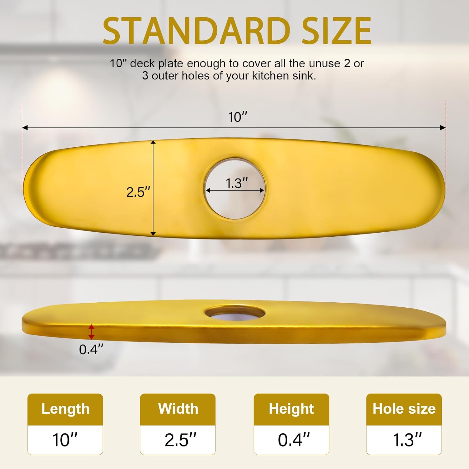 Faucet Deck Plate, Kitchen Sink Hole Cover, 10 Inch Inch Escutcheon Stainless Steel for 1 or 3 Hole Sink Faucets, Brushed Gold, Round