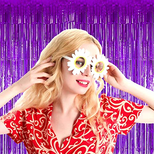 Image of 4 Pack Purple Foil Fringe Curtain Backdrop, 3.28Ft x 8.2Ft Metallic Tinsel Foil Fringe Streamer for Party, Photo Booth Props, Birthday, 2022 Graduation Decoration Party Supplies