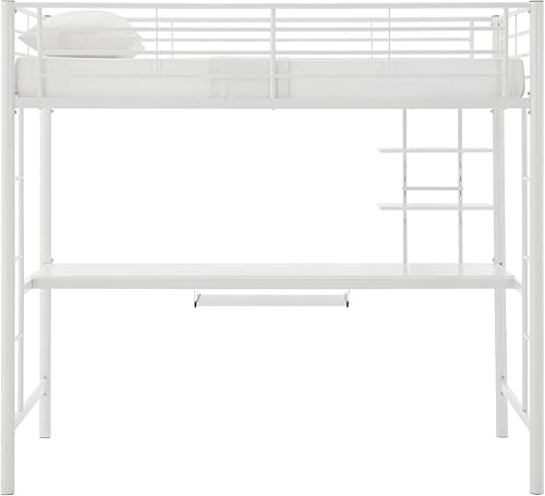 Miniatura 5 de Walker Edison Timothee - Litera de tamaño matrimonial sobre escritorio para la computadora, de metal, tamaño matrimonial, color blanco Blanco,Negro