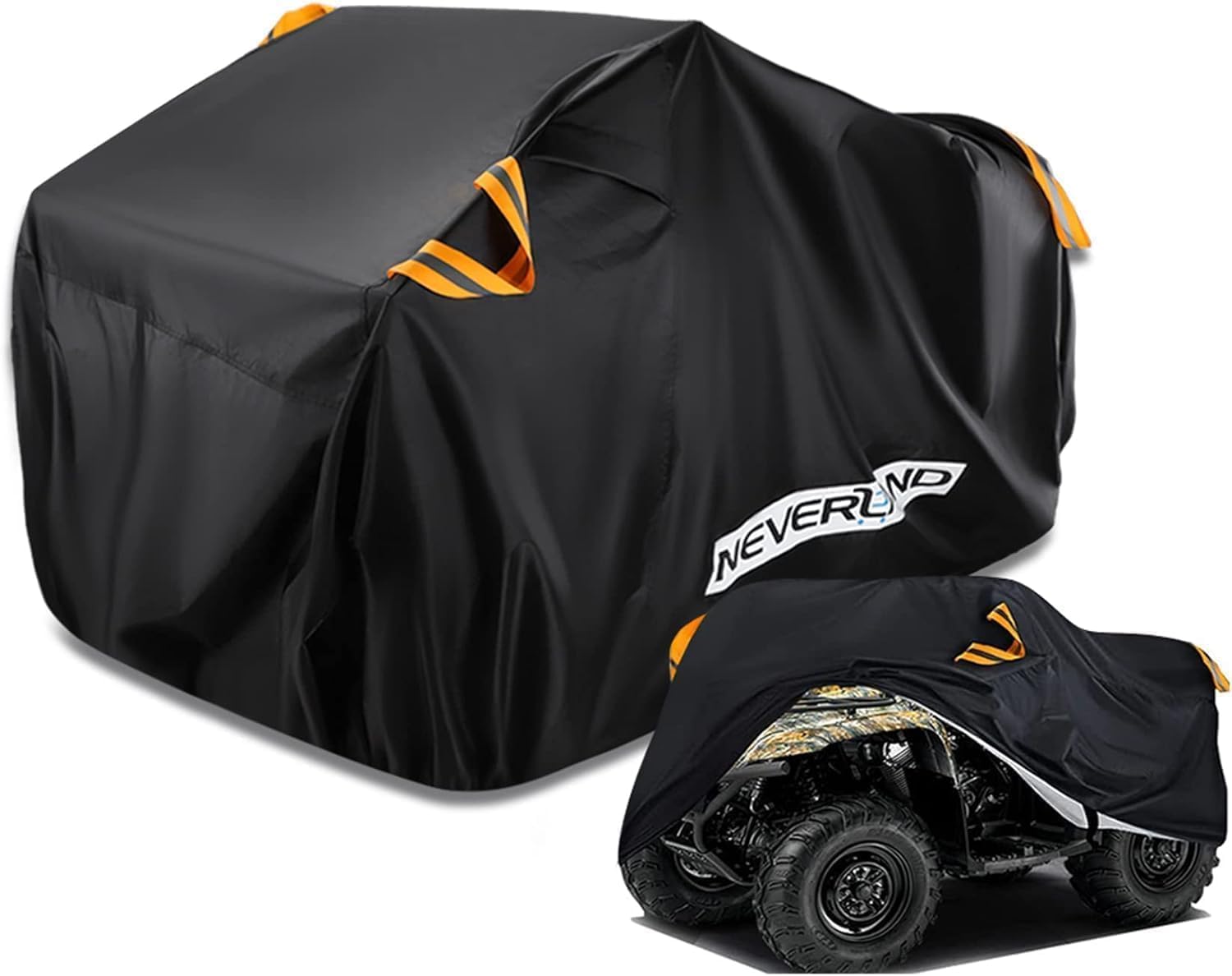 NEVERLAN Quad Abdeckplane Wasserdicht Winterfest – ATV Quad Fahrzeug Abdeckung Orange Reflexstreifen UV Schutz Staubdicht Winddicht Unteren Gummizug Schnalle Robuste 210D Oxford - XL 210x120x115 cm