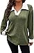 Womens Plus Size Long Sleeve Sweaters Casual Loose Fit Knit Sweater Lapel V Neck Pullover Tops Lightweight Blouses (Army Green,X-Large)