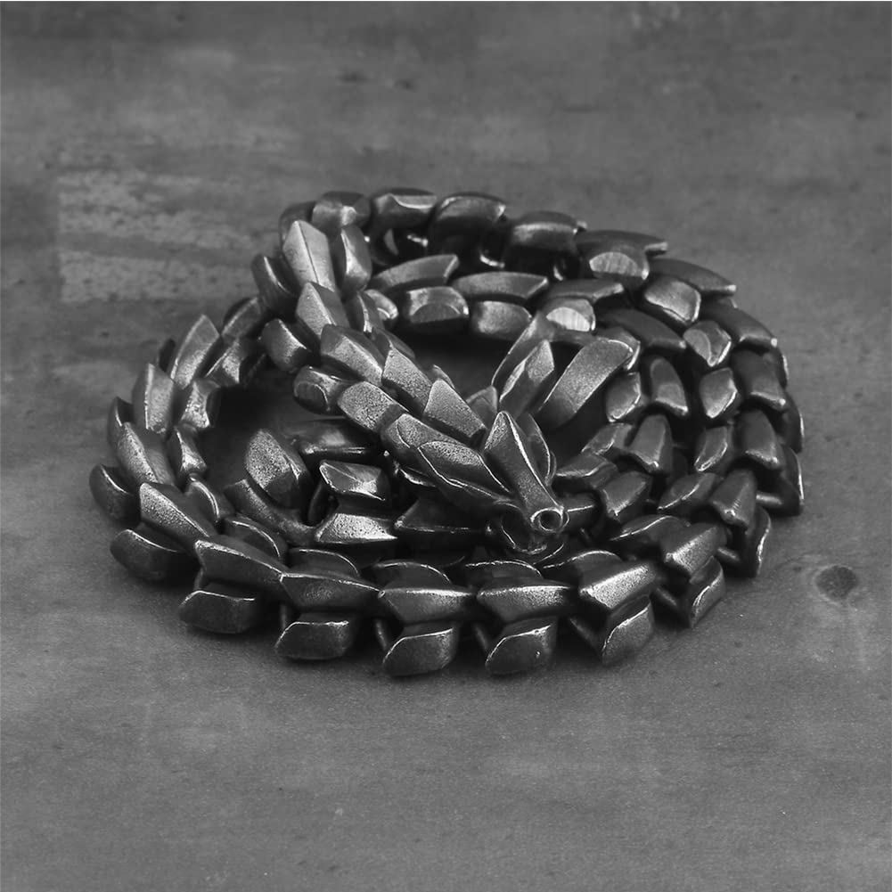 Ouroboros Edelstahl-Armband für Herren, Punk, Vintage, Biker, schwer, handgefertigt, Wikingerschlange, Handgelenkkette, nordischer Schlange, Drache, Amulett, Schmuck, Armreif, schwarz, 60 cm