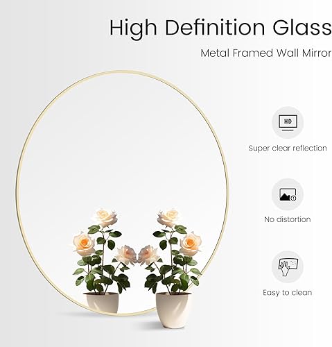 Miniatura 146 de WallBeyond Espejo redondo de madera de 24 pulgadas, espejo de pared circular para baño, espejo de pared redondo para decoración de pared, tocador