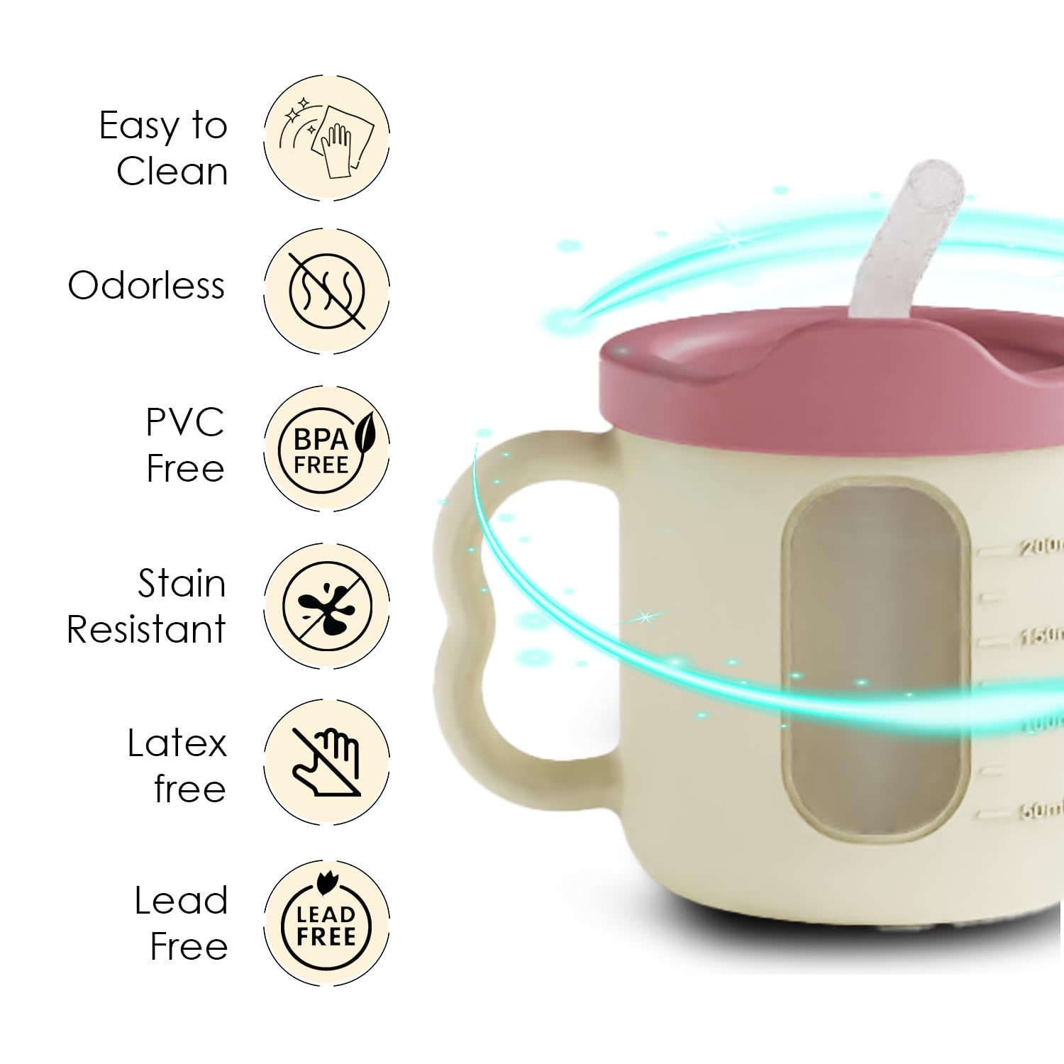 CUBKINS Silicone Sippy Cup with Soft and Durable Straw Training Cup for Babies | Transparent Measuring Level Cup with Lid for Toddler and Kids - Image 6 thumbnail