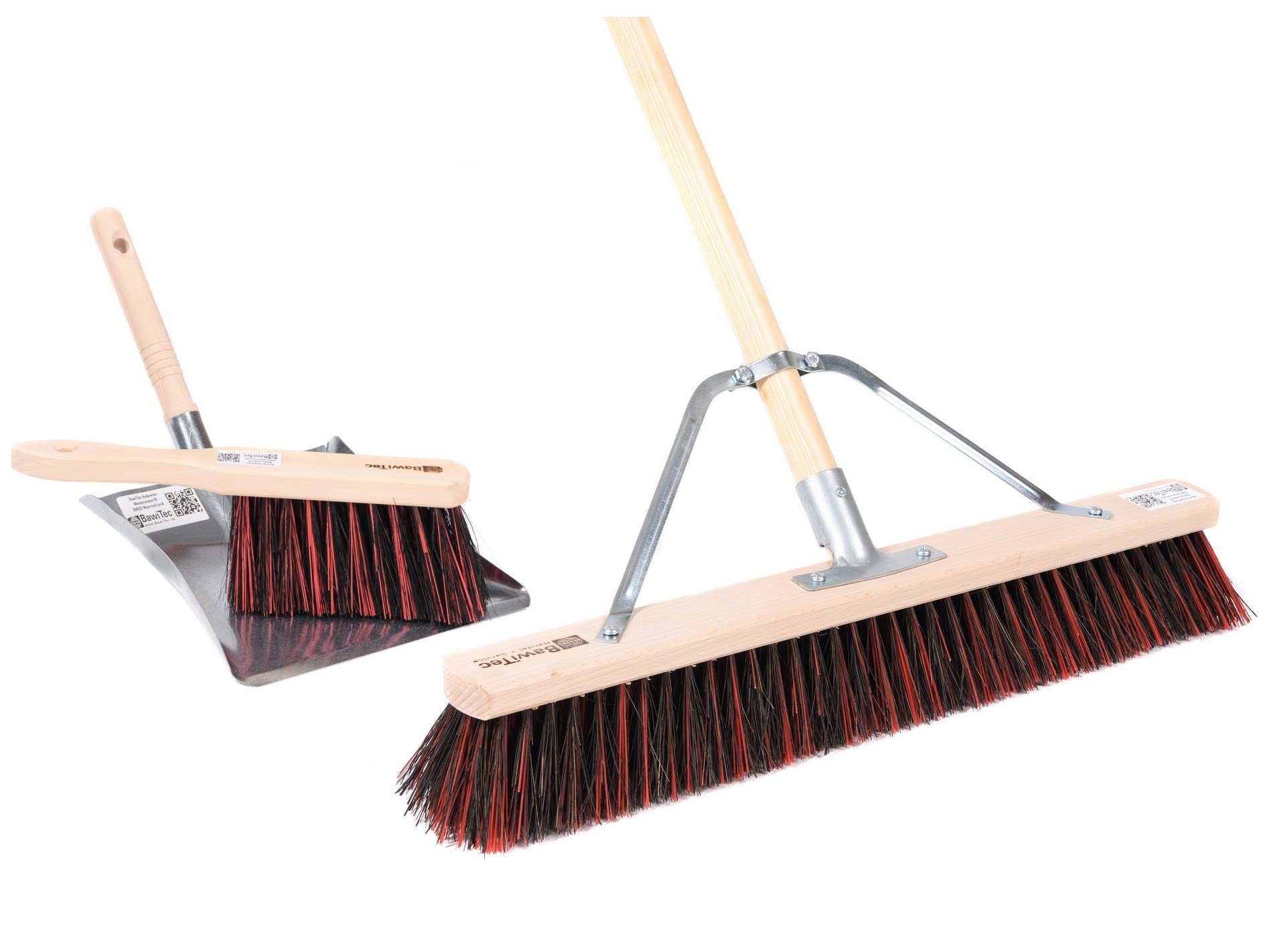 Profi Besen Komplett Set 80cm Breit mit Stiel ArengaMix Straßenbesen | Spezieller Metall-Stielstabilisator, Arenga-Elaston-Borsten-Mix, Besenstiel Ø28/1600mm, Handfeger 280mm, Metall-Kehrschaufel