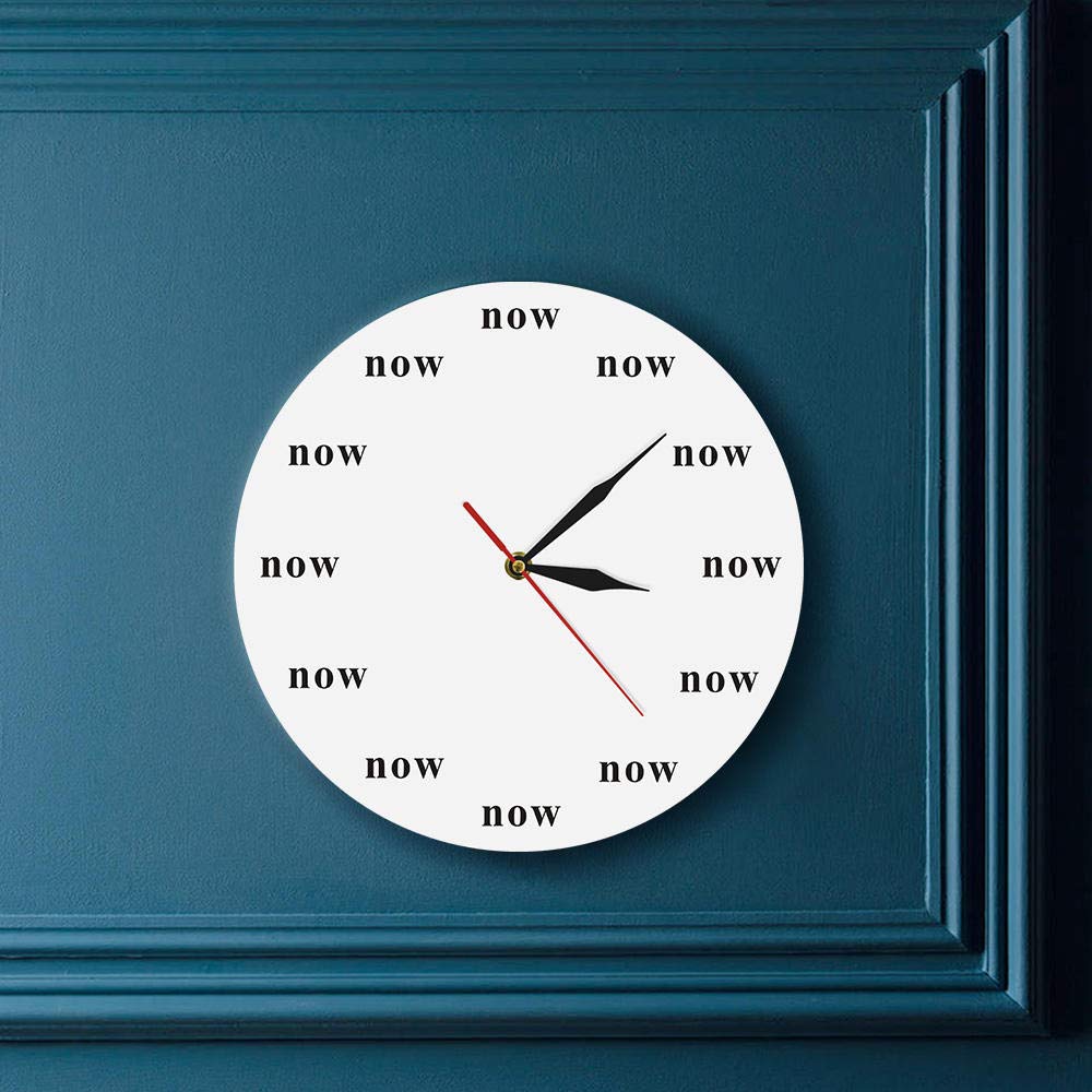Timethink The Time is Now Wall Clock with Metal Frame, Battery Operated Silent Non-Ticking Now Time Motivational Clock The Power of Now Your Daily Reminder to Live in the Now for