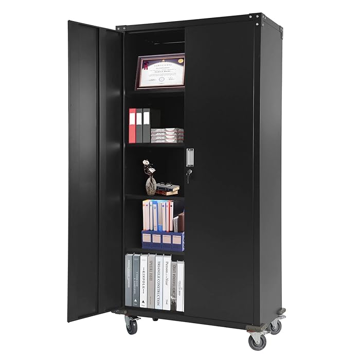 Buy 75" Black Metal Storage with Wheels, Rolling Garage Steel