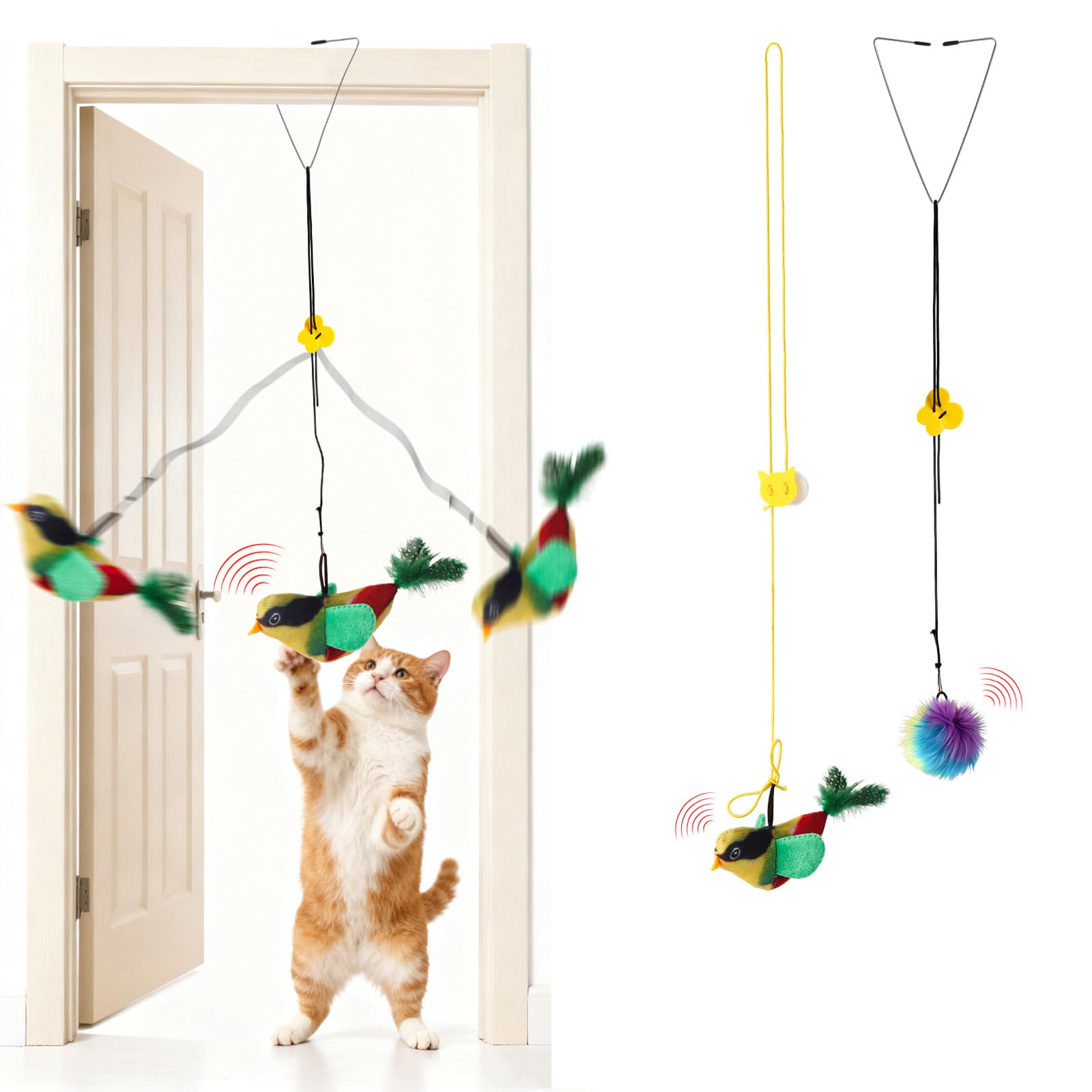 Interaktives Katzenspielzeug für Indoor-Katzen, lustiges Selbstspiel-Hängetürspielzeug für Kätzchen, 2 Stück, Türhänge-Vogelspielzeug mit quietschendem Geräusch für gelangweilte