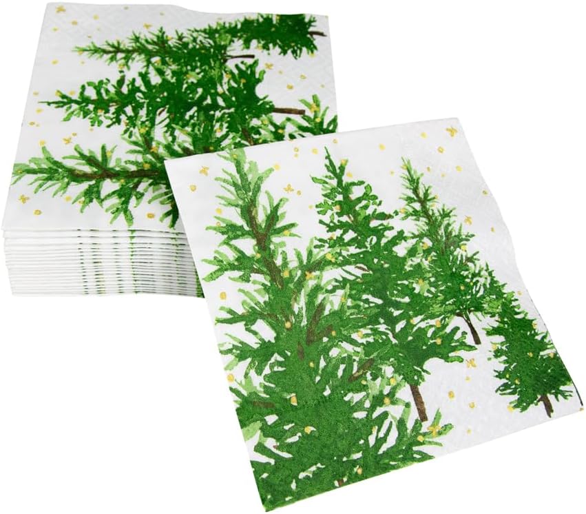 Caspari ホワイトクリスマスカクテルナプキン - 1パッケージあたり20枚。