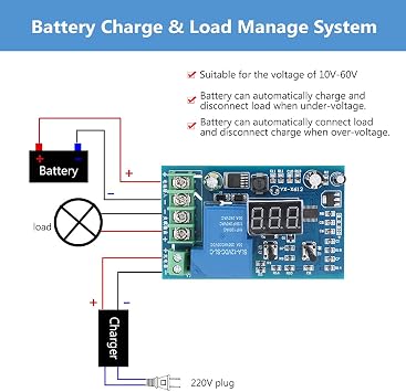 Fafeicy Battery Control Module, 10V-60V 30A Adjustable Voltage Protection Compact Size for Lithium Storage Batteries Solar RV Marine Applications