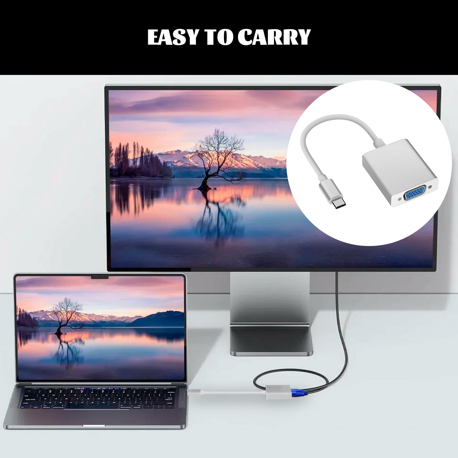 Adaptateur Vga, VGA USB C, USB-C VG A, US B C V GA, US B C vers VG A, US B C to VG A, Type C VG A, Câble V GA U SB C, Adaptateur V GA U SB C, pour MacBook Pro/Air, pour iPhone 15 Plus Pro Max