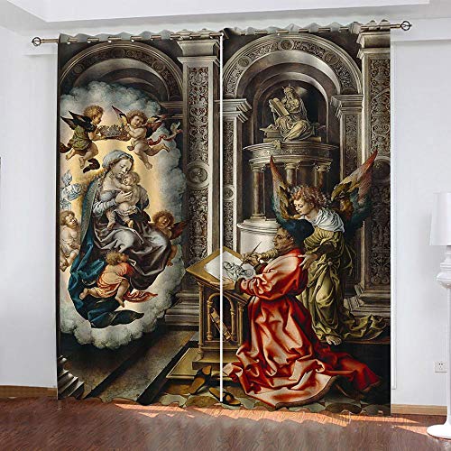 ZLJBB 3D Cortinas Opacas - Figuras Religiosas Retro De Ojales 100% Poliéster Cortina De Privacidad para Habitación Infantil para Balcon Salón Habitación Dormitorio Oficina 140 (Ancho) X 160 (Alto) Cm