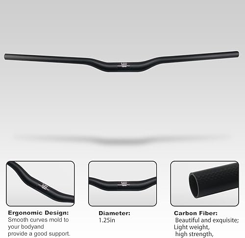 Miniatura 2 de Manillar de carbono 31.8 MTB Flat Manillar de fibra de carbono 1.252in Backsweep 5 grados sin logotipo 25.197in MTB manillar recto