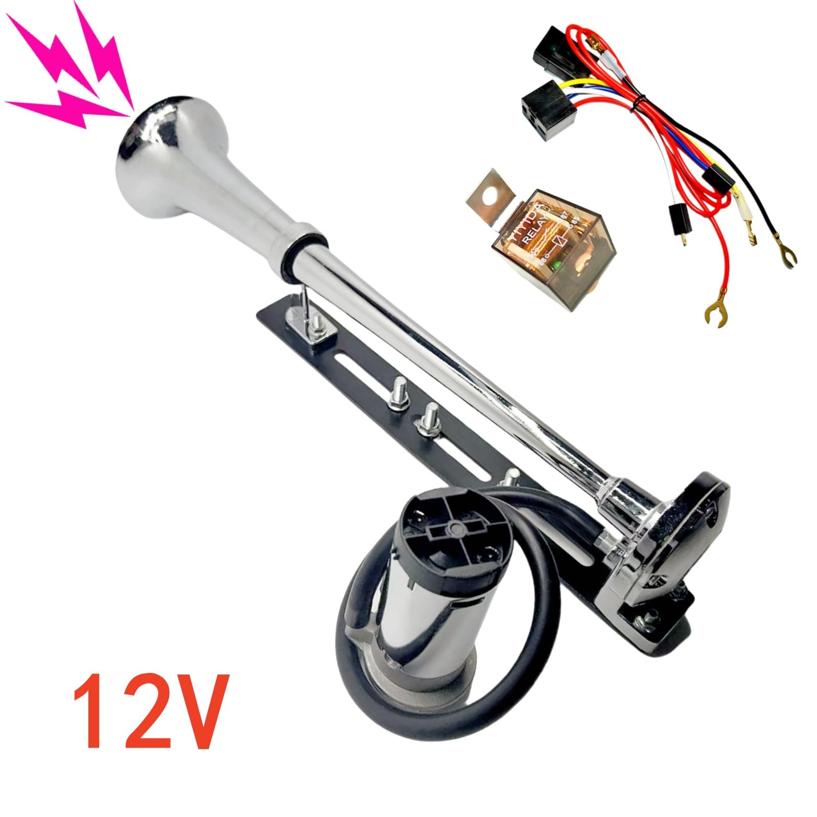 Clacson auto Clacson camion Clacson nave Air horn 150db corno d'aria argento Accessori regolabili per l'installazione Tromba d'aria in zinco cromato Car horn per 12V camion barca ect