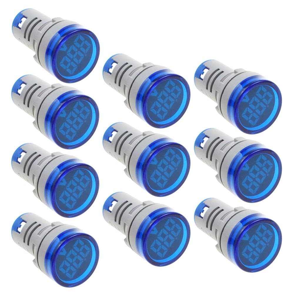 10PCS AD16-22DSV 22mm Digital DC Voltmeter LED Display Voltage Voltmeter AC 20-500V Voltage Meter Monitor 110v 220v Volt Detetor Indicator Round Lamp Tester (Blue,Large Screen)