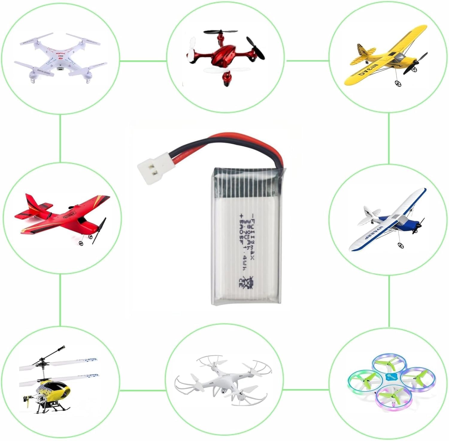 YUNIQUE Pack De 5 Baterías LiPo 3.7V 380mAh – Compatibles Con Hubsan X4 H107C H107D H107L