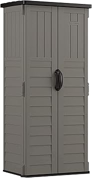 Suncast 22 Cubic Ft. Vertical Resin Outdoor Storage Shed with Lockable Double Doors, Weather-Resistant Multi-Wall Panels, Stoney