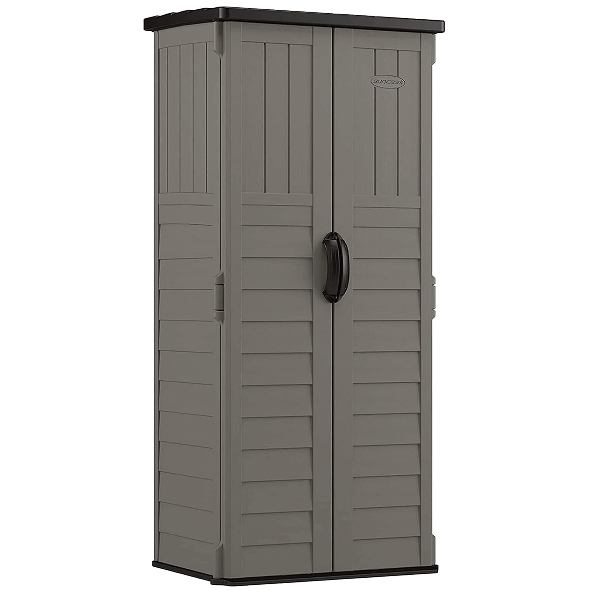 Suncast 22 Cubic Ft. Vertical Resin Outdoor Storage Shed with Lockable Double Doors, Weather-Resistant Multi-Wall Panels, Stoney