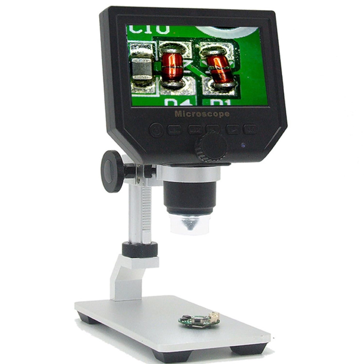 SATKIT Microscopio Digital LCD 4,3 Pulgadas Sensor 3,6MP HD Zoom 20x-600x con Soporte Metálico para Electrónica y Soldadura
