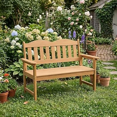 Outdoor Garden Bench,2-Person Poly Lumber Patio Bench, Slatted Patio Loveseat,All-Weather Outdoor Bench that Never Rot and Fade, Suit for Garden, Porch and Park