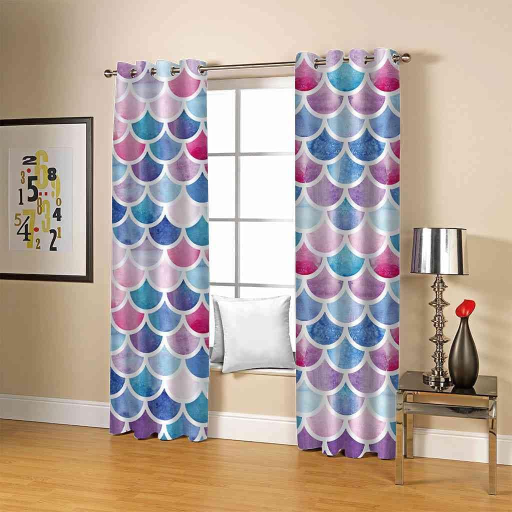Modern Blackout Curtains with Eyelet 3D Printed Thermal Insulated Window Treatments Colorful Fish Scale Print Living Room Bedroom Window Drapes 2 Panel Set 72" X 108" (2XW55"xL96")