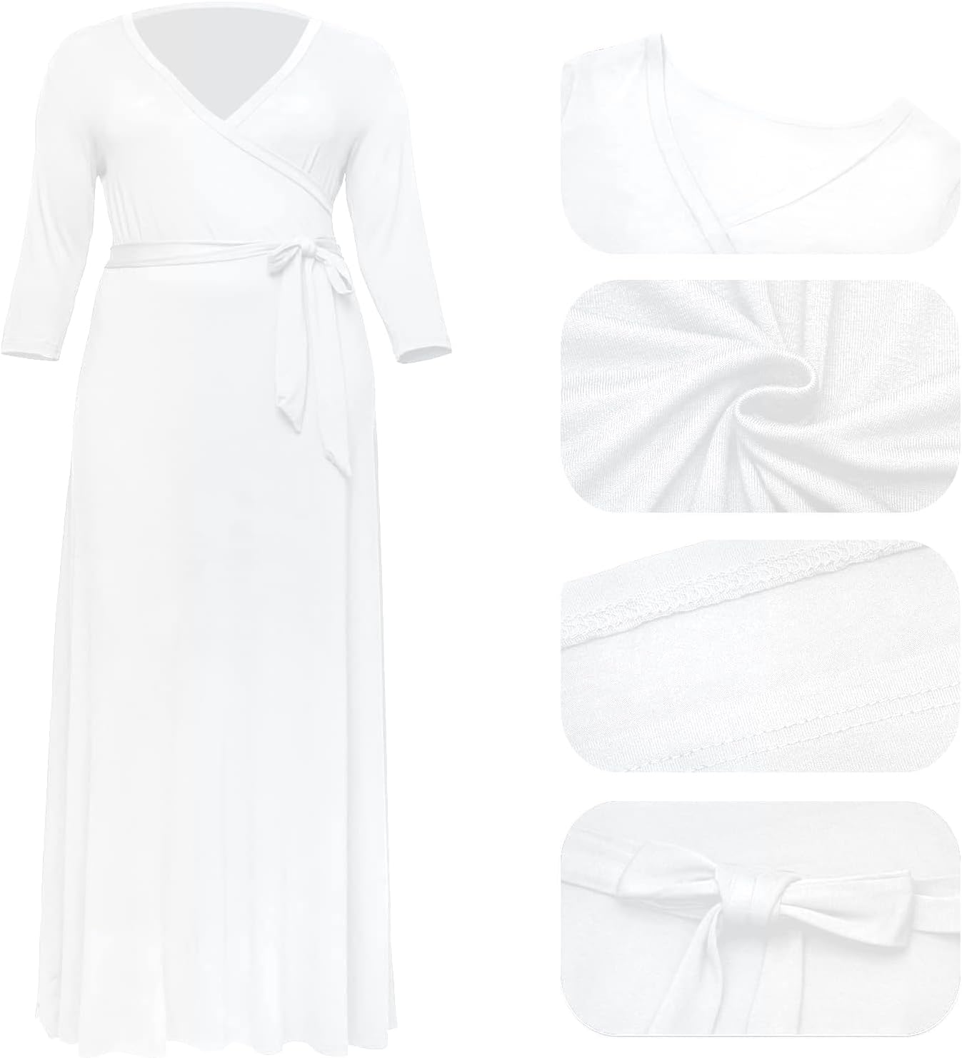 Nmoder Plus Size Maxi Dress for Women - Summer Casual 3/4 Sleeve Floral Flowy Long Dress with Belt XL- 6XL - Image 5