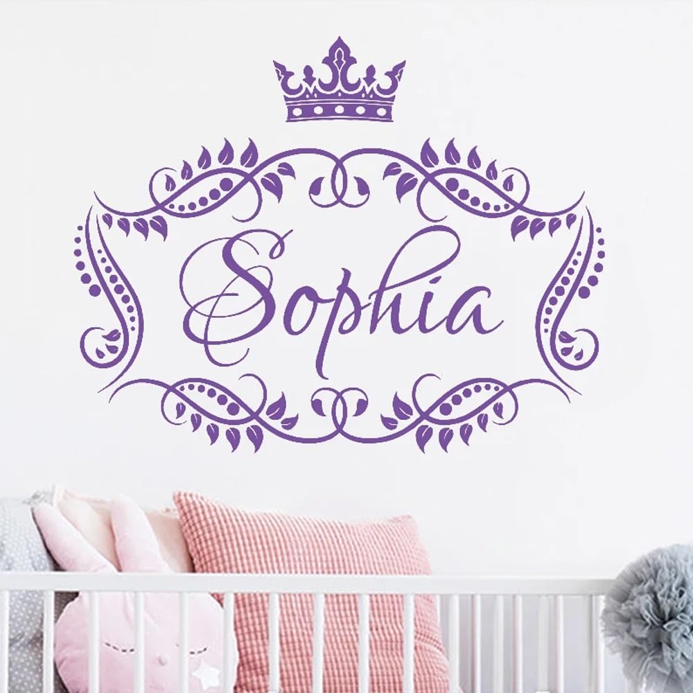 Personalised Name Wall Stickers, Girl Princess Crown, Custom Name Wall Decal Vinyl Lettering Mural, Beautiful Girls Room Decor, Wallpapers Personalized Name, Personalised Wall Stickers For Girls(M 71c