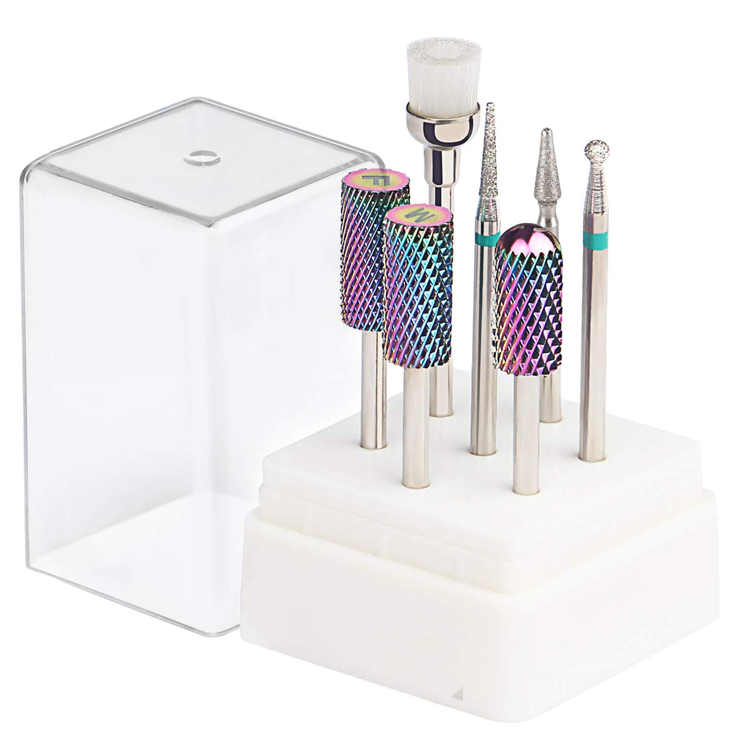 Tungsten Carbide Diamond Ceramic Nail Drill Bits Set ECBASKET Nail File Bits 7pcs 3/32 inch for Acrylic Gel Nails Cuticle Manicure Pedicure