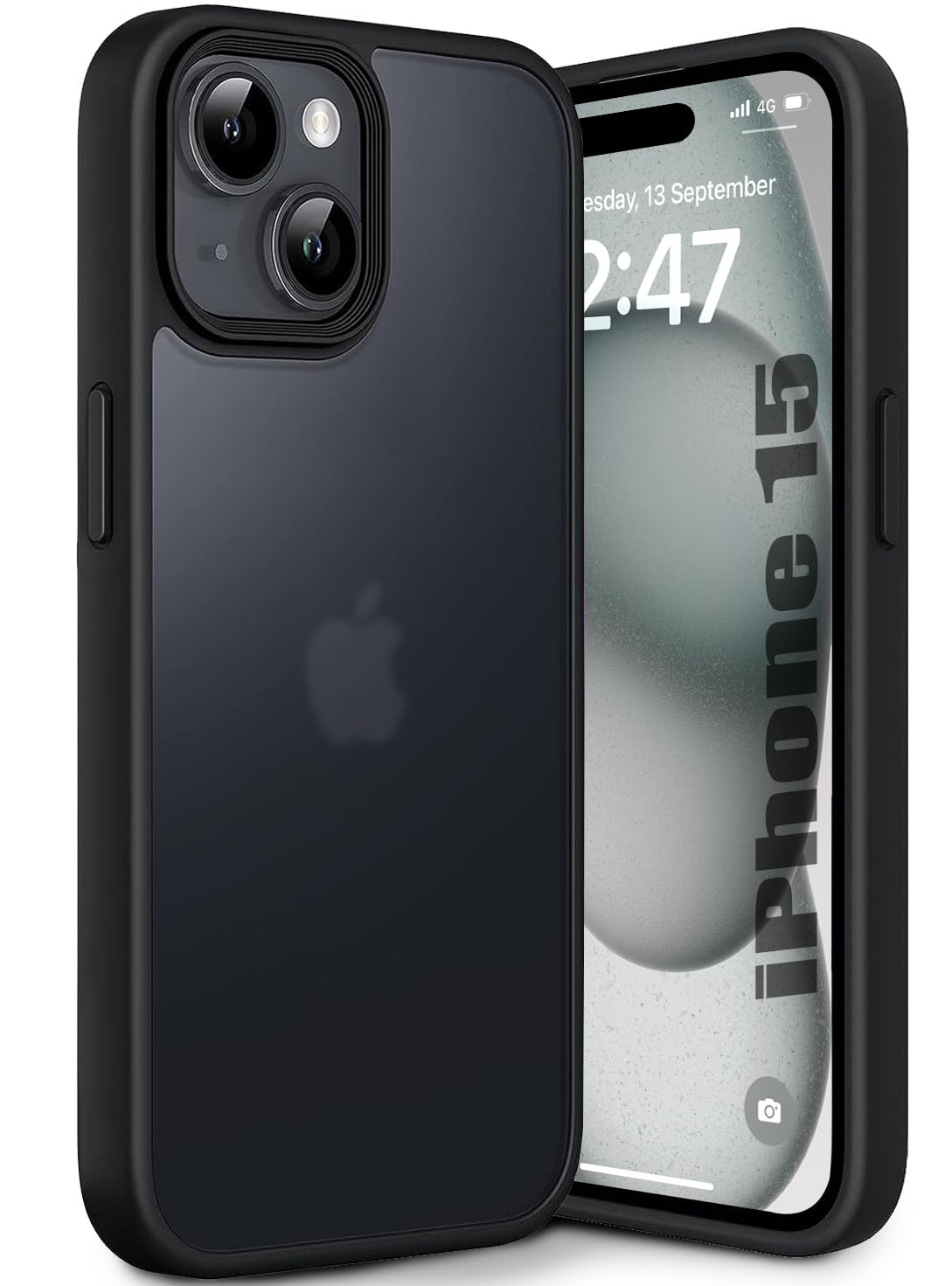 EGOTUDE TPU+Plastic Compatible with iPhone 15 | Frosted Translucent Matte Anti-Fingerprint Hard Back Cover Case, Black (B0CJ6WQRSQ) Amazon Price History, Amazon Price Tracker