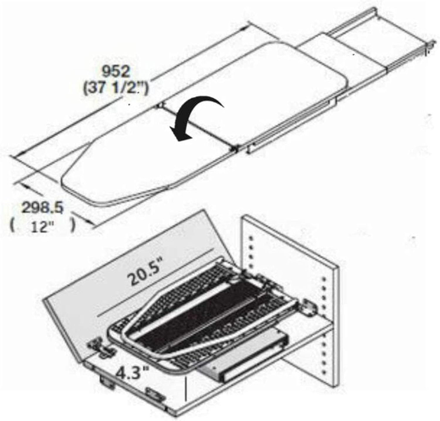 Hiding Ironing Board Closet Built in Ironing Board,Fold Away Drawer Ironing Board,Mounted in Drawer Sliding Out Iron Board with Cover,Swivel Pull Out Ironing S Foldable Ir (White) (White)
