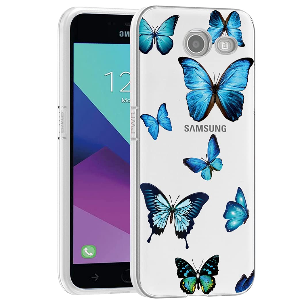 Vokuha for Galaxy J7 2017/J7 Prime/J7 Sky Pro/J7 Halo/J7 V/J7 Perx/Galaxy Halo Case, Clear Slim Pattern Soft TPU Rubber Back Phone Protective Cover Cases for Samsung Galaxy J7 2017 (Blue Butterfly)