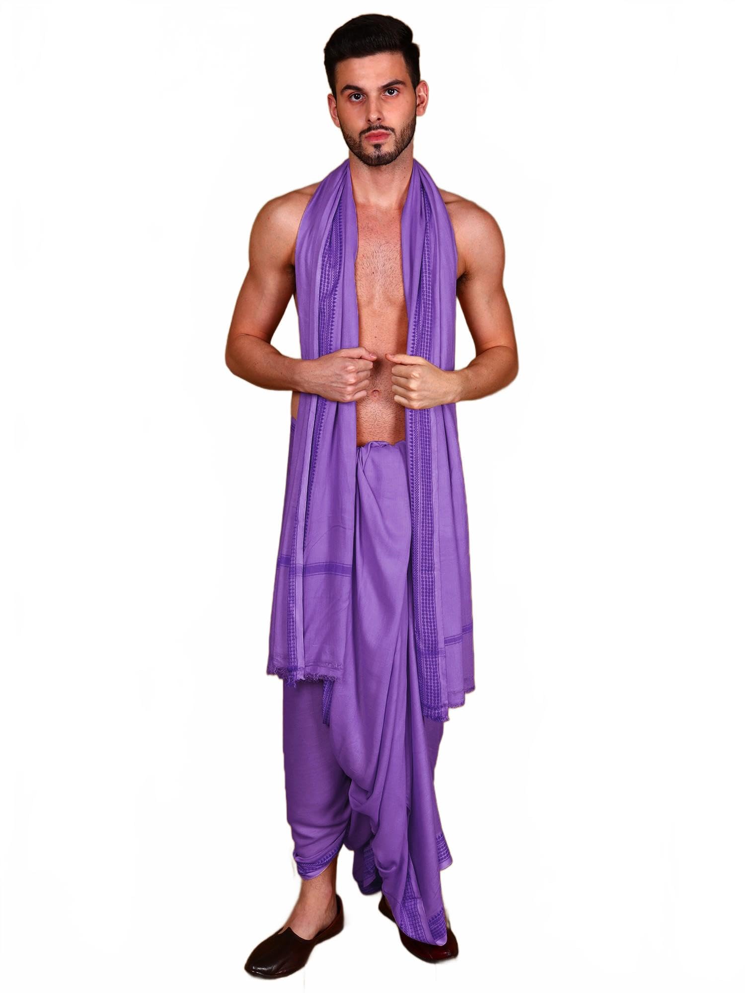 exotic india Men's Jute Fiber Dhoti/Angavastram Set (Includes Dhoti [4.82m] Angavastram [2.23m] with Elegant Woven Border | Indian Ethnic Wear-picture-38