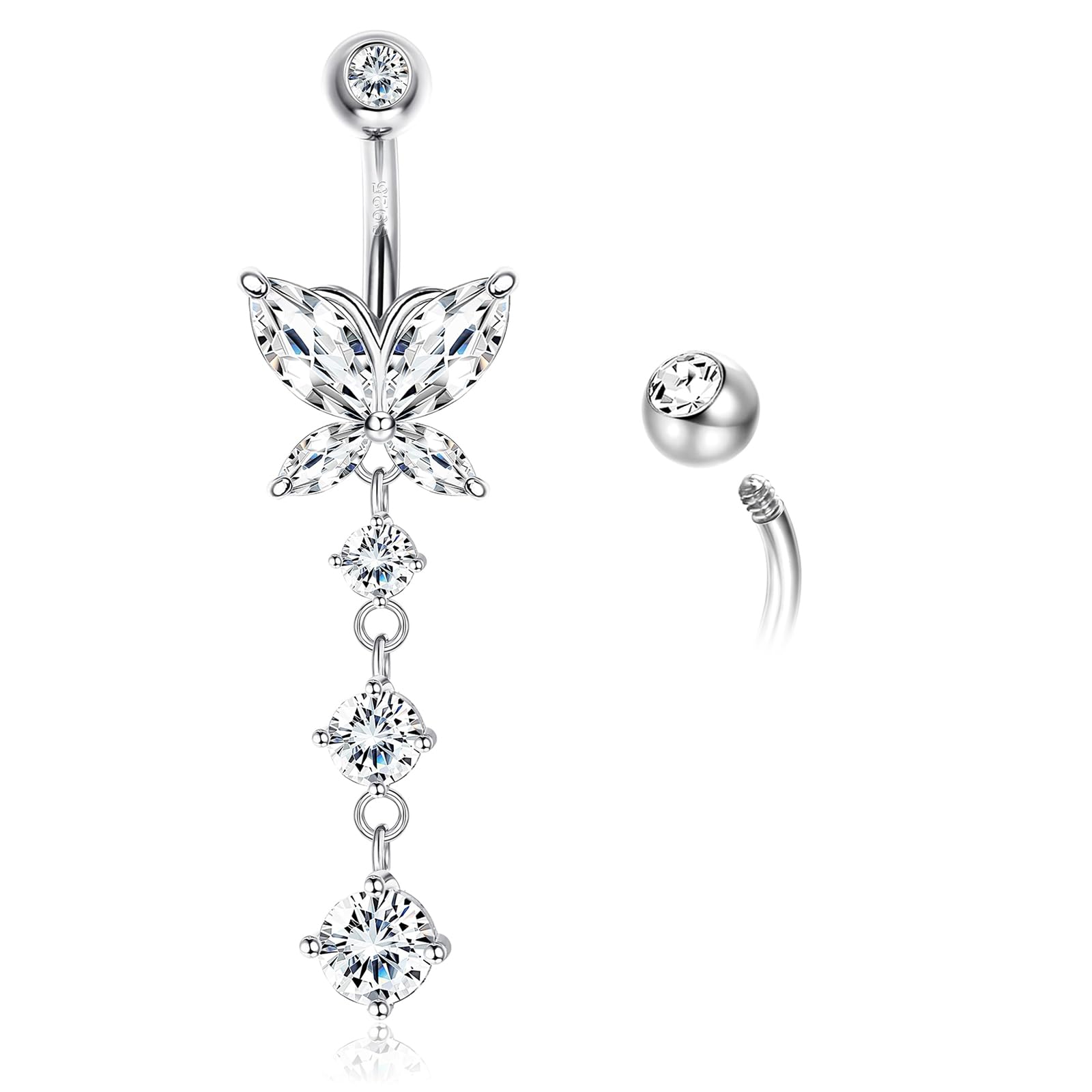 AceFun piercing ombligo Plata de ley 925 6mm 8mm 10mm 12mm genuino S925 esterlina mariposa largo vientre piercing joyería barbillas curvas ombligo premium para las mujeres