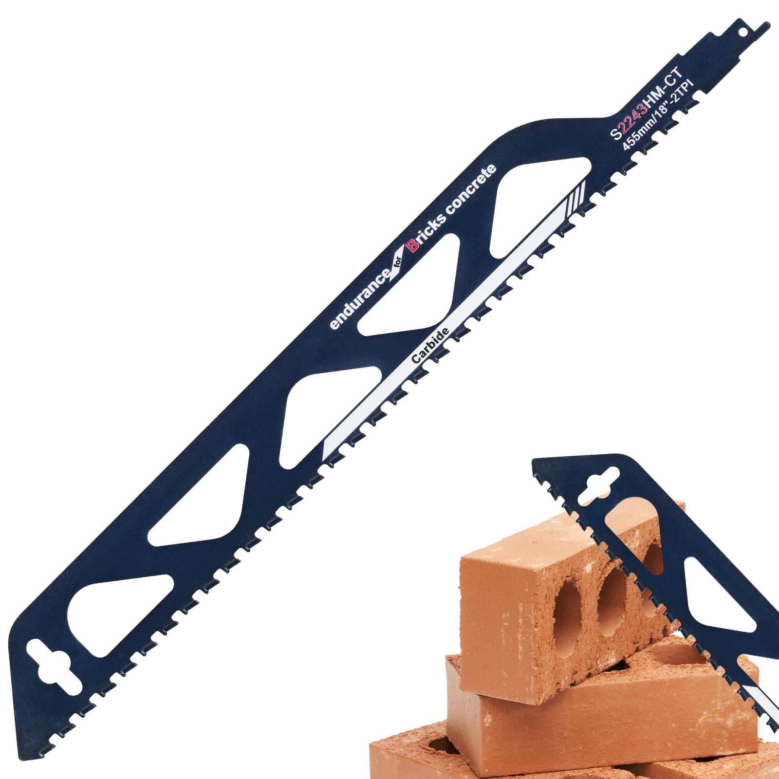 18 Inch Reciprocating Saw Blade, Alloy Recip Sabre Blade for Demolition and Masonry Cutting - Red Brick, Light Brick, Aerated Concrete, Porous